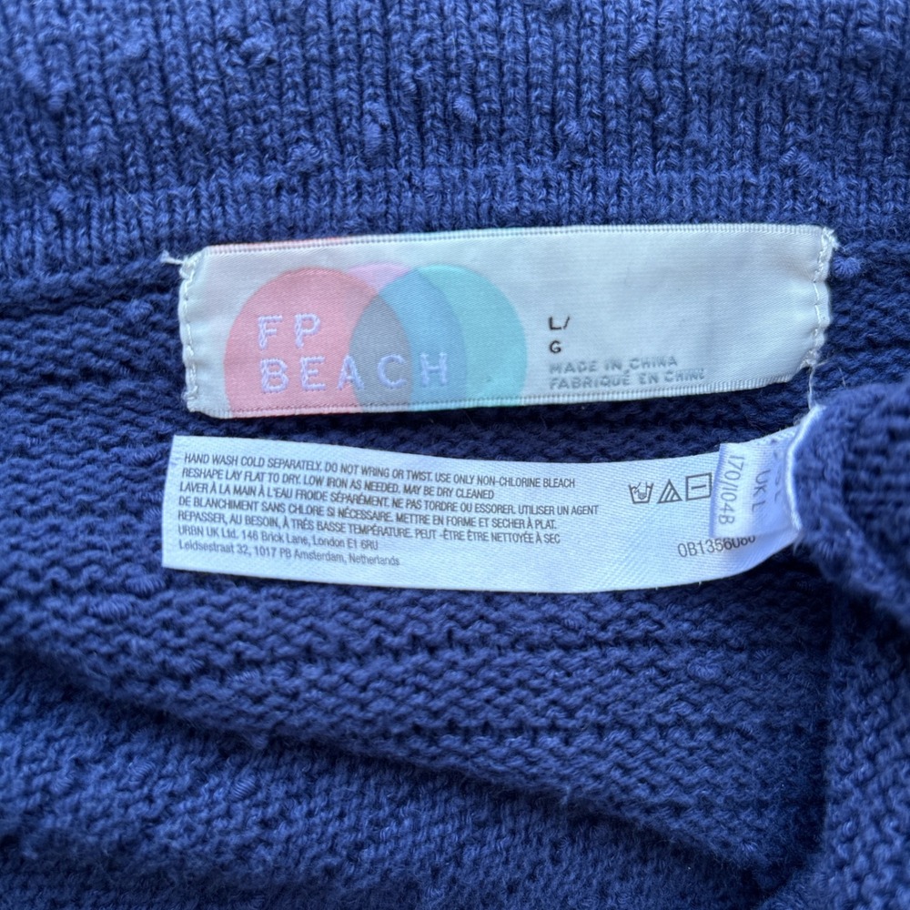 Free People Beach Womens L Sweater Knit Blue V-Neck Polo Collar Textured Boho - Picture 5 of 8